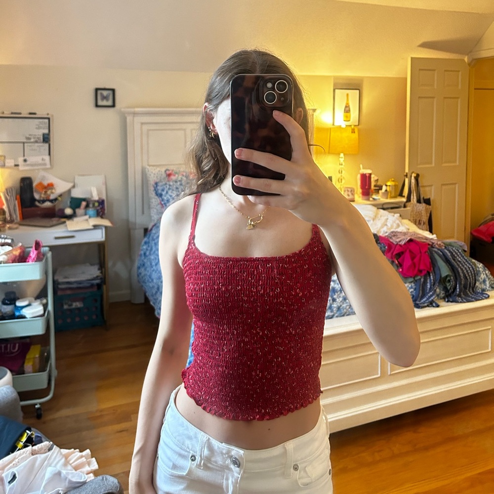 Hollister floral ruched crop cami tank